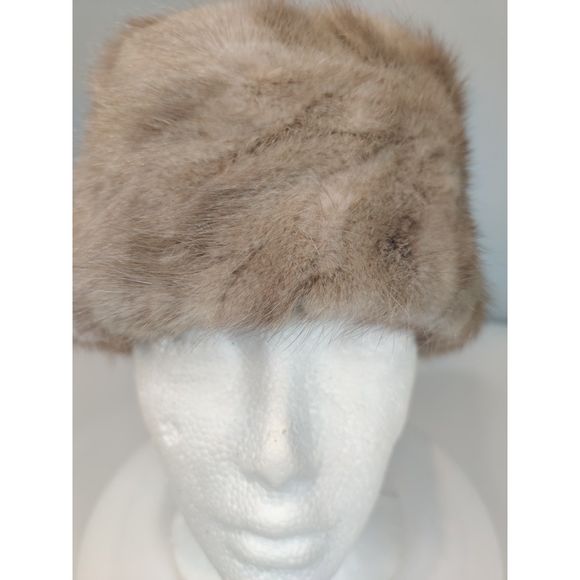 NWOT Vintage Pillbox M Fur Hat from Canada Aline Pepin Brown/Beige